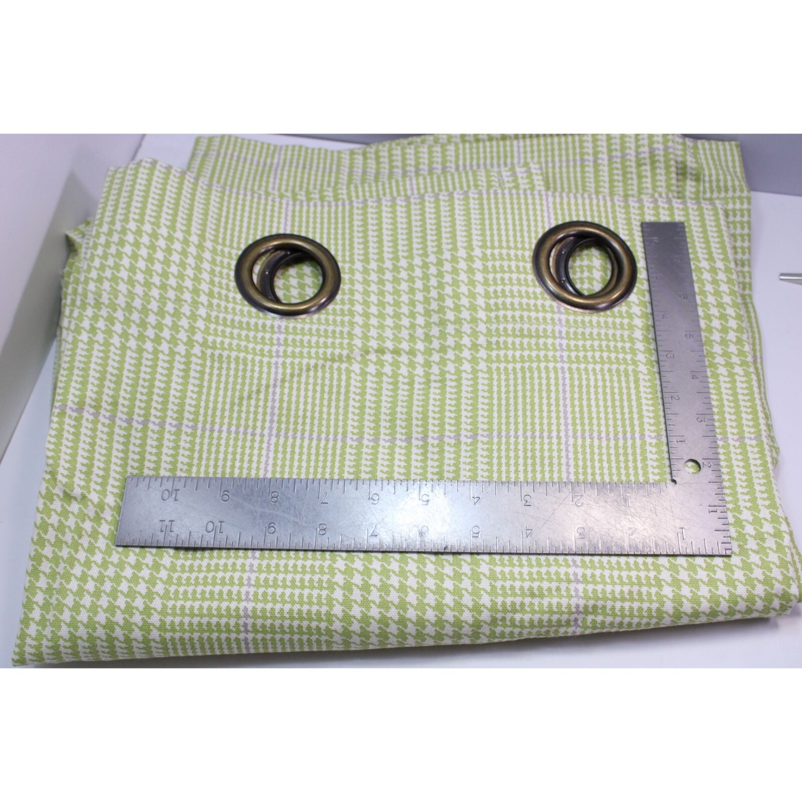 Waverly Grantham Drapery Panel Grommet Top Celery Green Houndstooth
