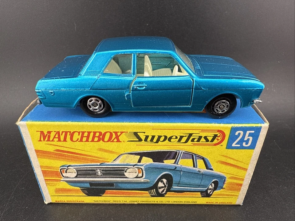 Vintage Lesney Matchbox Superfast #25 BLUE FORD CORTINA GT Original Box COMPLETE - Image 2 of 4