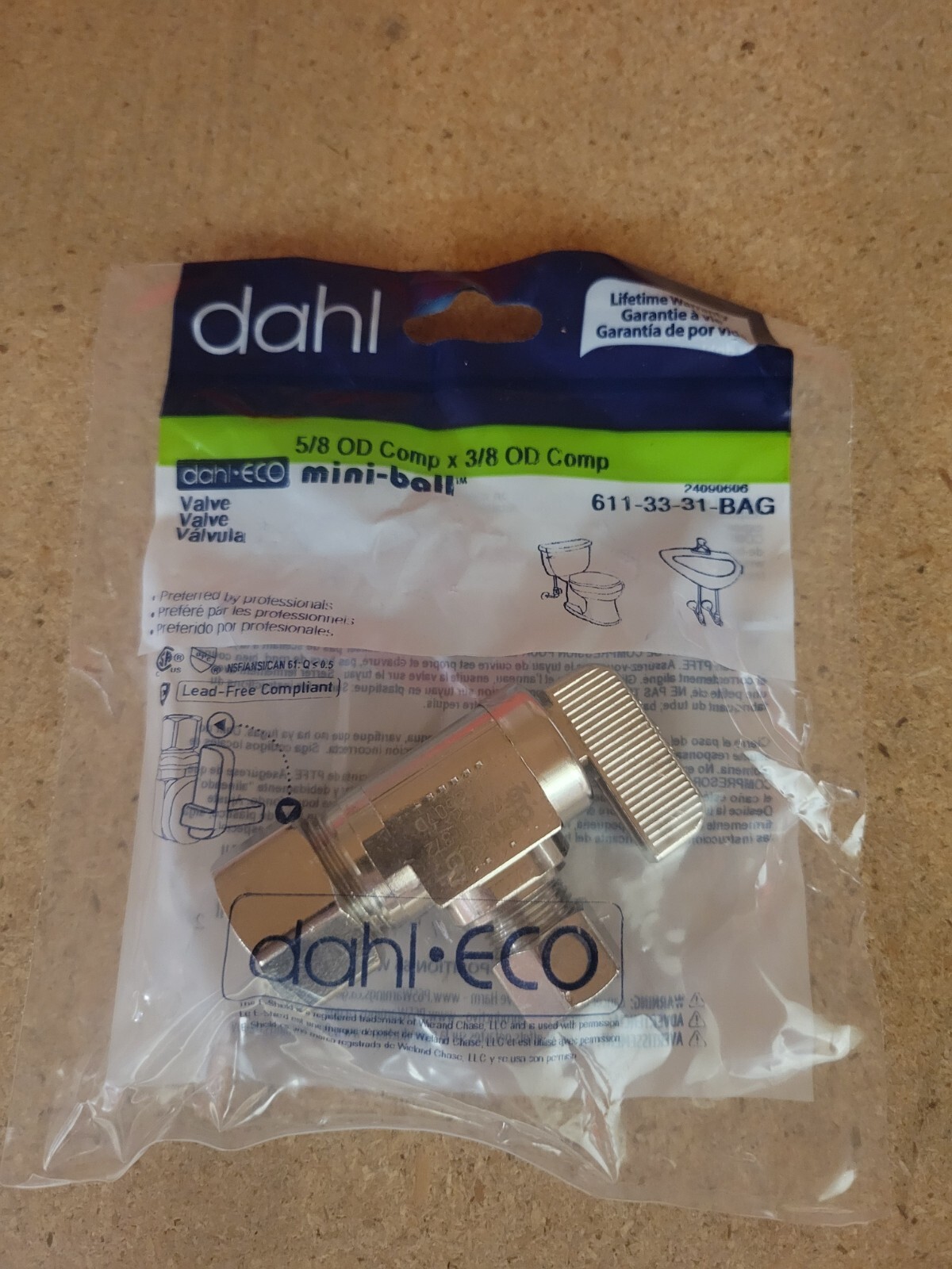 DAHL 1/4 Turn Angle Stop 611-33-31 -BAG  5/8" OD Comp X 3/8" OD Comp