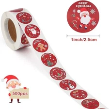 500 pcs Sticker Seals Roll 1 Inch Round Shape Holiday Christmas Self Adhesive
