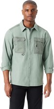 Bass Outdoor Shirt Jacket Men's Lily Pad Green Relaxed Fit Worker Stretch, L