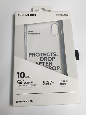 Tech21 Pure Clear Case für Apple iPhone X, Xs BulletShield Fallschutz Hülle