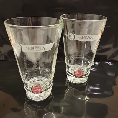  2-John Jameson-Red Label Irish Whiskey Etched Glasses-Limited 