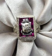 ANTIQUE OSTBY BARTON TITANIC 10K MALTESE CROSS RUBY SIGMA SIGMA SORORITY RING!
