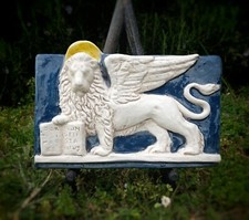 Bassorilievo leone di San Marco in cotto invetriato appendere o murare 22x14cm