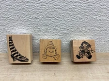 Set Of 3 Mixed Brands Wood Mounted Rubber Stamps