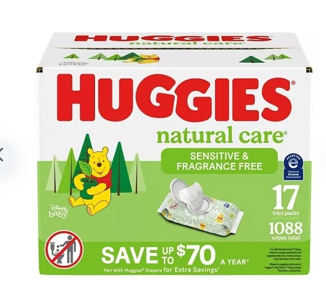 Huggies Natural Care Sensitive، Refreshing, Baby Wipes, 17 Packs 1088 ct.