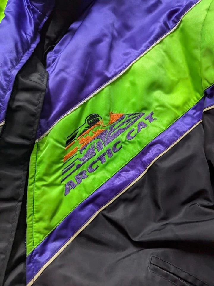 Chaqueta de moto de nieve vintage ARCTIC CAT abrigo XLT TOP CAT negro lima púrpura años 90 Foto 4 de 4