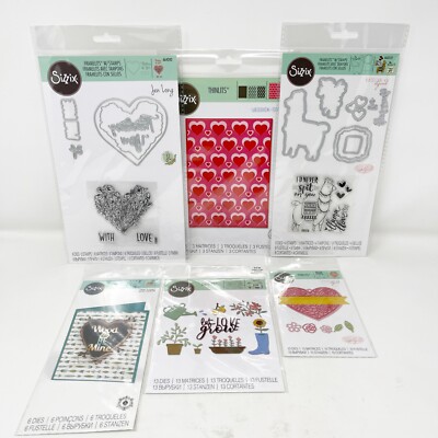Sizzix Thinlits Die Cuts Stamps Bundle LOVE Valentine's Day Llama, Hearts Lot