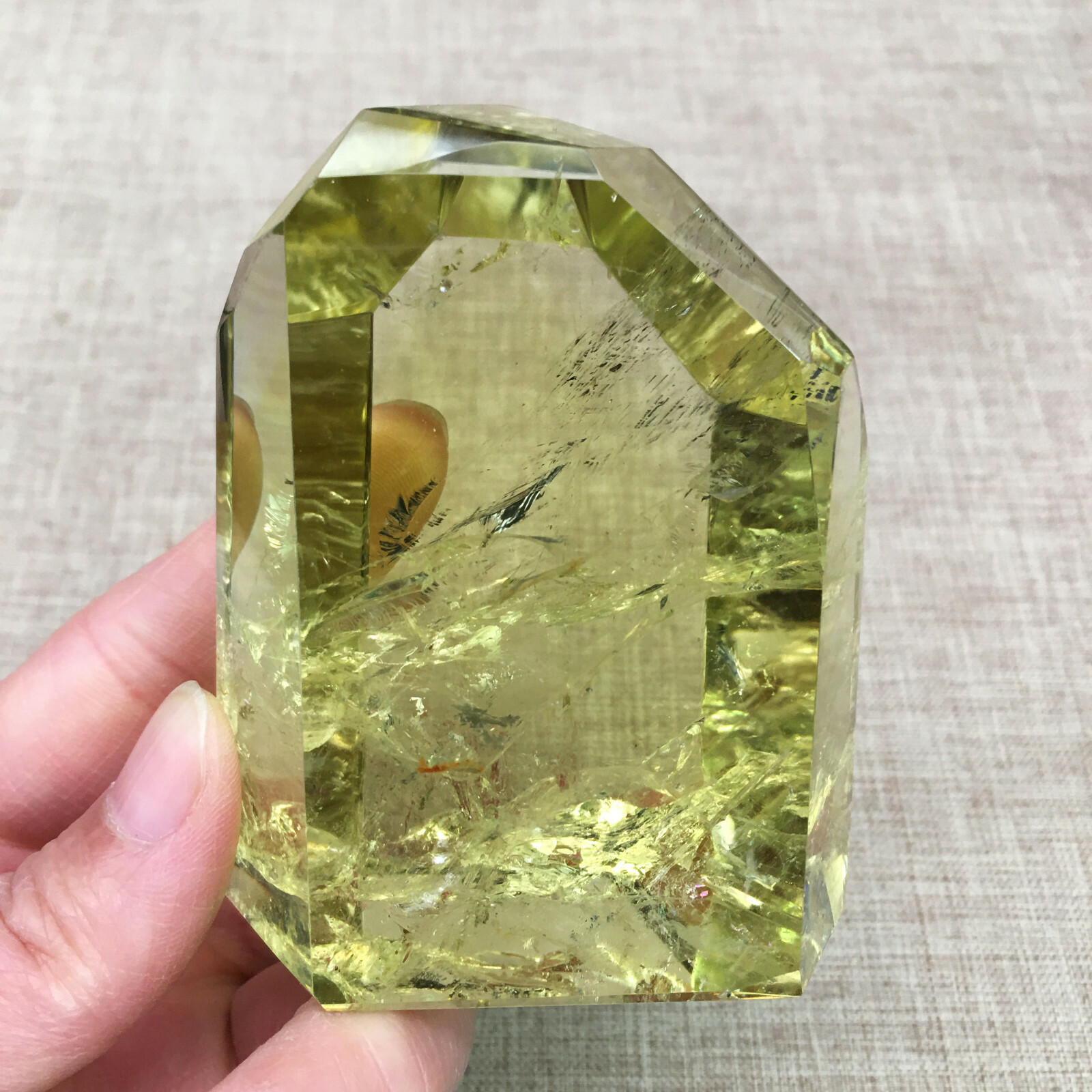 B4713-357g Natural Smoky Citrine Yellow Pyramid Quartz Crystal Point Healing