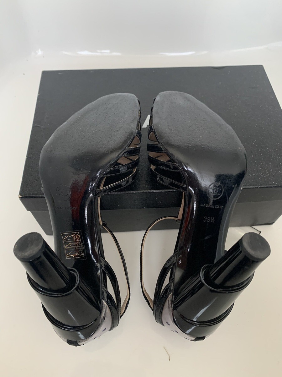 CHANEL ヒール CHANEL 8.5 39.5 Black Patent Leather PVC Strappy High Heels