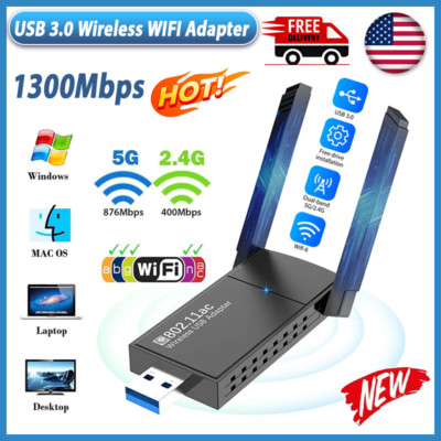 USB 3.0 Wireless WIFI Adapter 1300Mbps Long Range Dongle Dual Band 5Ghz Network