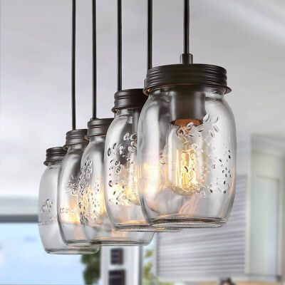 5 Lights Farmhouse Kitchen Island Pendant Light Chandelier Ceiling Fixture Black
