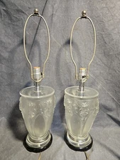 Rene Lalique Style Art Deco Glass Table Lamps by Verlys Glass Tested And Work 