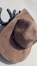 Merona Tan 100 Wool Wide Brim Fedora Hat with Feather Band