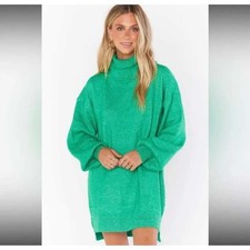 Show Me Your Mumu Chester Sweater Dress Womens Small Green Turtleneck Oversized