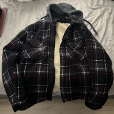 Heavy Thick Synthetic Wool Men  s Coat Jacket With Hoodie Button/ZipUp Size Large