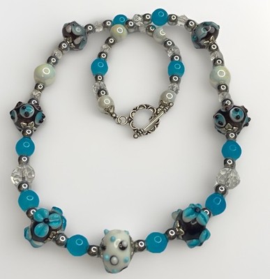 Artisan Handcrafted Art Deco Lampwork Breakfast at Tiffany s Blue Necklace #9