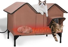 XL Heated Cat House Tan Insulated Weatherproof Outdoor Shelter for Cats  Dogs