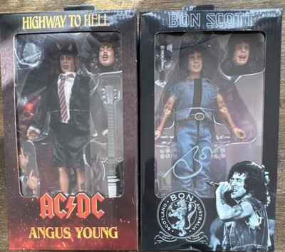 NECA AC/DC Angus Young & Bon Scott Action Figures w/ Heads Hands Guitar