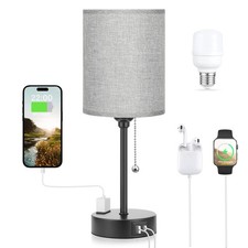 L mparas de mesita de noche grises 3 temperaturas de color con puertos USB C y A