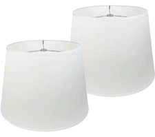 Set of 2 White Fabric Hardback Lamp Shades Drum 10" x 13" x 10" NO Assembly