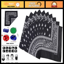 100 Cotton Paisley Bandanas for Men Women - Fashion Scarf, 22" Thick, Black