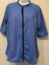 Lands' End Full Zip Short Sleeve Swim Shirt Rash Guard Womens L 14-16 Blue