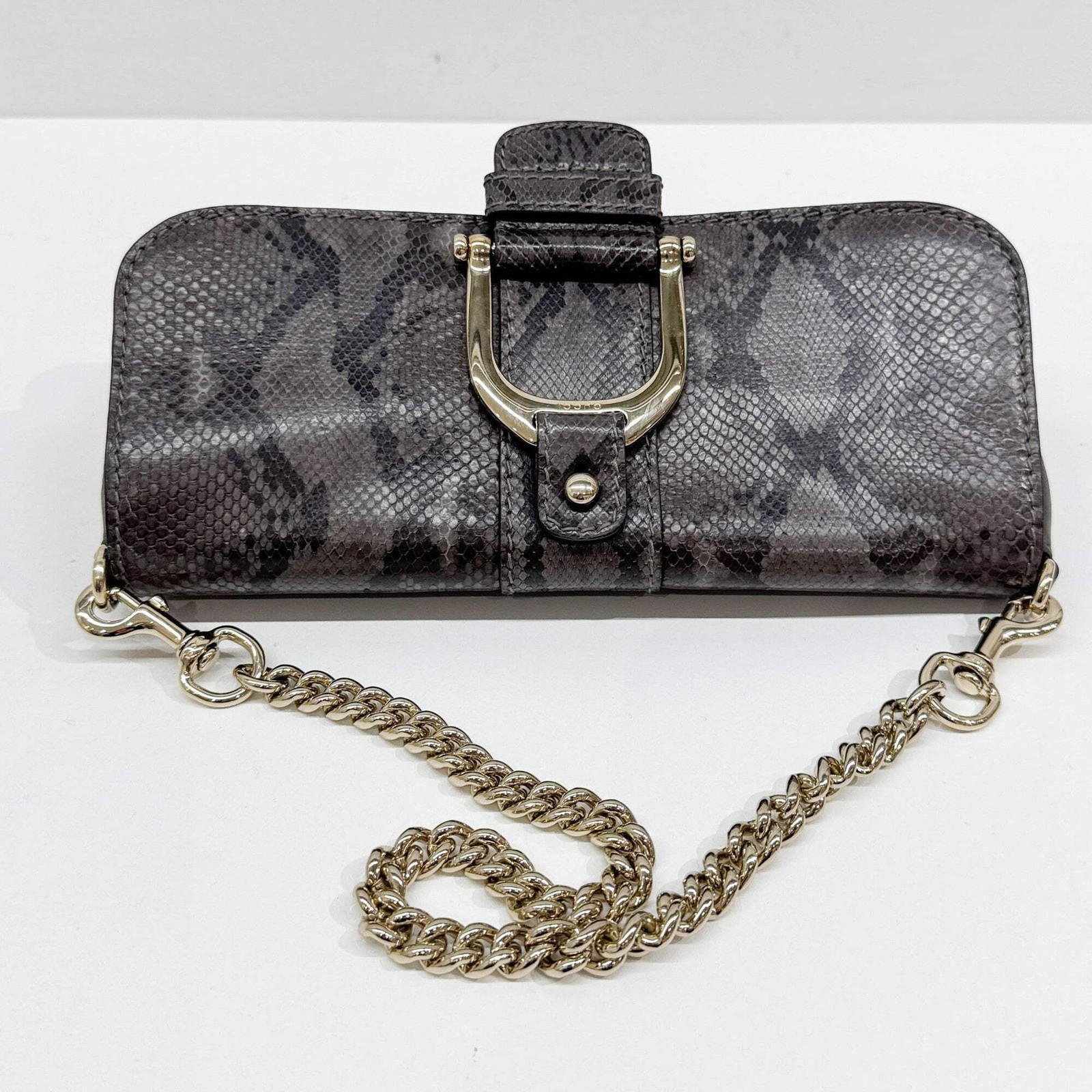 GUCCI Stirrup Gray Python Embossed Leather Should… - image 7