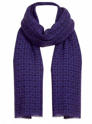 $400 NWOT MATTABISCH Navy w Tonal Squares Men's Wool & Silk Scarf Italy 12''X64''