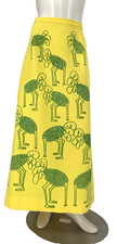 Vintage 60s 70s Vested Gentress Signed Ostrich Screen Print Maxi Skirt medium