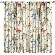 Bohemian Bird Curtains, Retro Rustic 21"W x 45"L (Pack of 2) Animal Bird-5