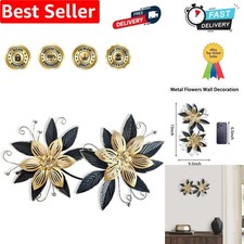 Elegante arte da parete con fiori in metallo 3D in oro e nero - splendida decorazione casa