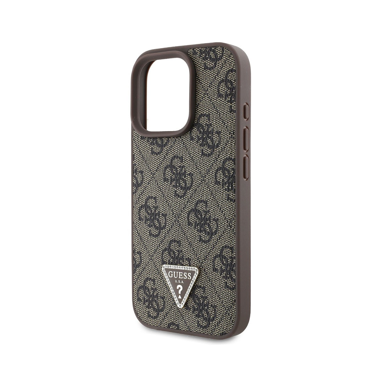 Coque iPhone 16 Pro Max Guess triangle métallique brillant et imprimé 4G - 4