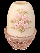Fenton Satin Custard Uranium Sugared Flowers Signed K. Haught Fairy Lamp MINT!