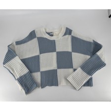 Moon Madison Checkerboard Knit Sweater Blue White Size M