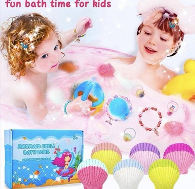 Mermaid Bath Bombs for Kids Girls with Surprise Inside, 6 Pcs Natural Fizzy Prin