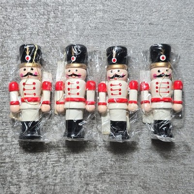 Lot of 4 Wooden Nutcracker Christmas Ornaments Promo Vintage Red/White