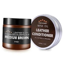  Mink Oil Leather Recoloring Balm & Conditioner - Dye Kit for Medium Brown