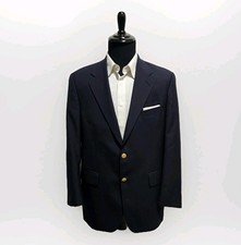 Vtg Chaps Ralph Lauren Blazer Mens 42R Gold Buttons Navy Blue Woven 100 Wool