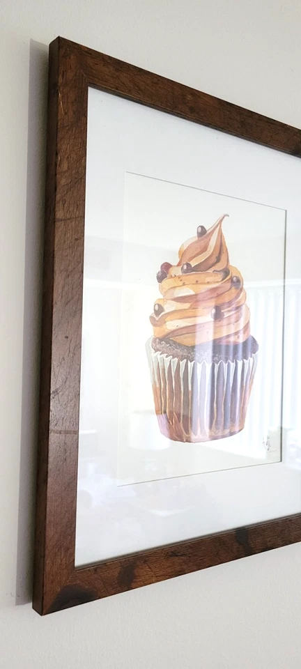 Pintura Cupcake Original Enmarcada 12.5" x 15.5" Nueva Foto 3 de 4
