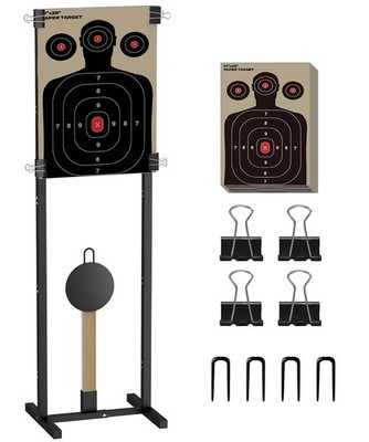 2-in-1 Shooting Target Stand Holder with 10pcs 17x25 Inch Paper Targets for Outd