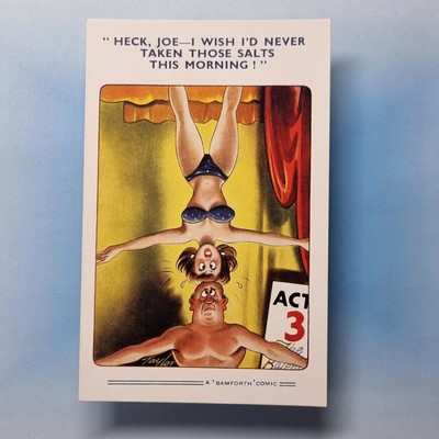 Comic Postkarte um 1960 Theater Bühne Balanceakt Brüste Bikini Bamforth & Co