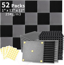 Focusound 52 Pack Black GreyAcoustic Foam Panels 1 x 12 x 12 Sound Proof Foam