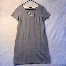 TOMMY HILFIGER MEDIUM BLUE WHITE STRIPED COTTON T-SHIRT DRESS NAUTICAL ROPE TIE