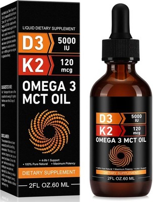 Daiasns Vitamin D3 5000 IU & K2 (MK-7) 120 mcg 60ml Drops with MCT Oil Omega 3, 
