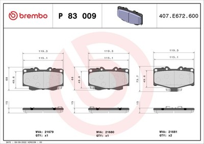 Brembo P 83 009 brake pad set, disc brake for BAW, GREAT WALL, TOYOTA, VW