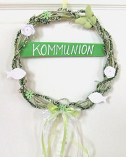Türkranz Kommunion mit Fischen Dekoration grün weiß