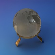 Vintage World Globe Earth Paperweight Etched Frosted Crystal Glass w/stand
