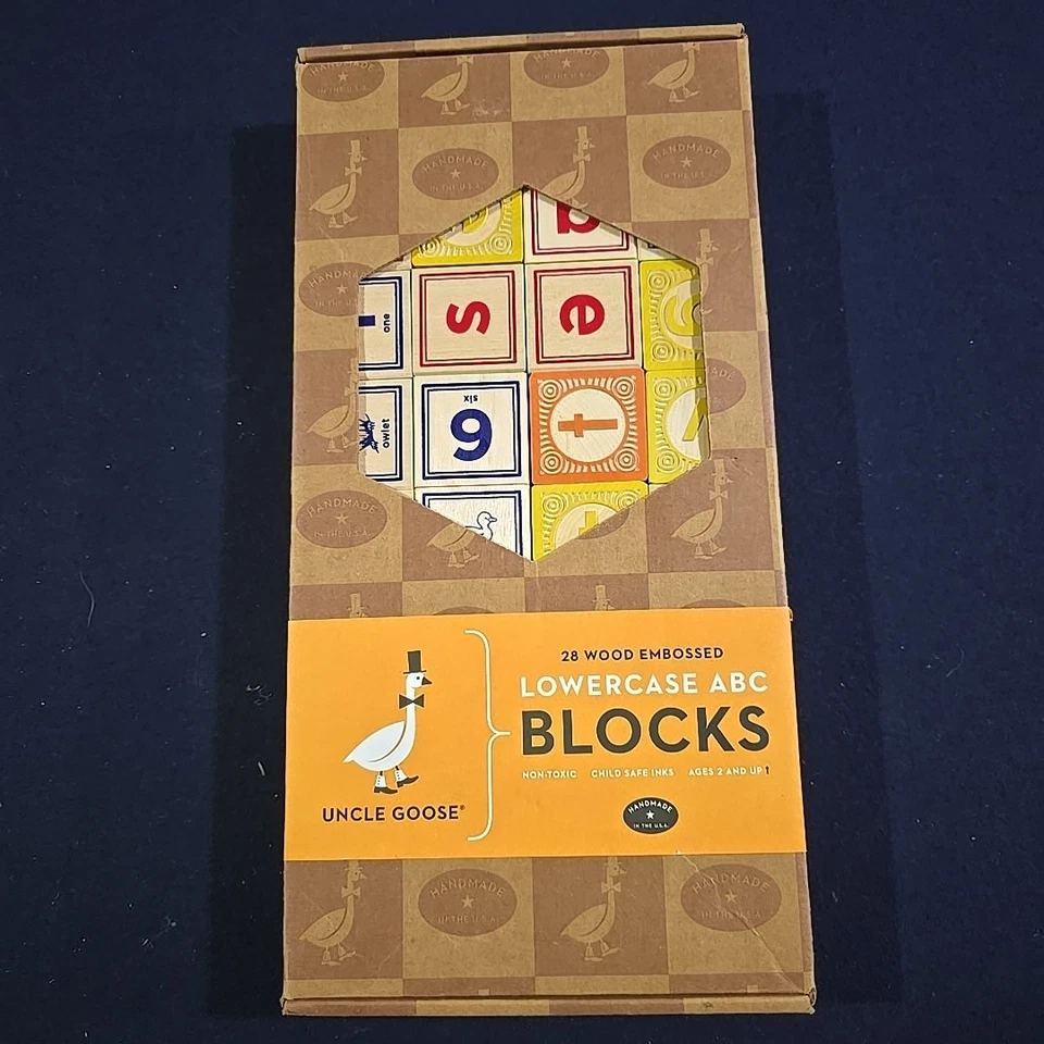 Bloques ABC minúsculas en relieve madera Tío Goose 28 hechos a mano EE. UU.  Foto 2 de 4